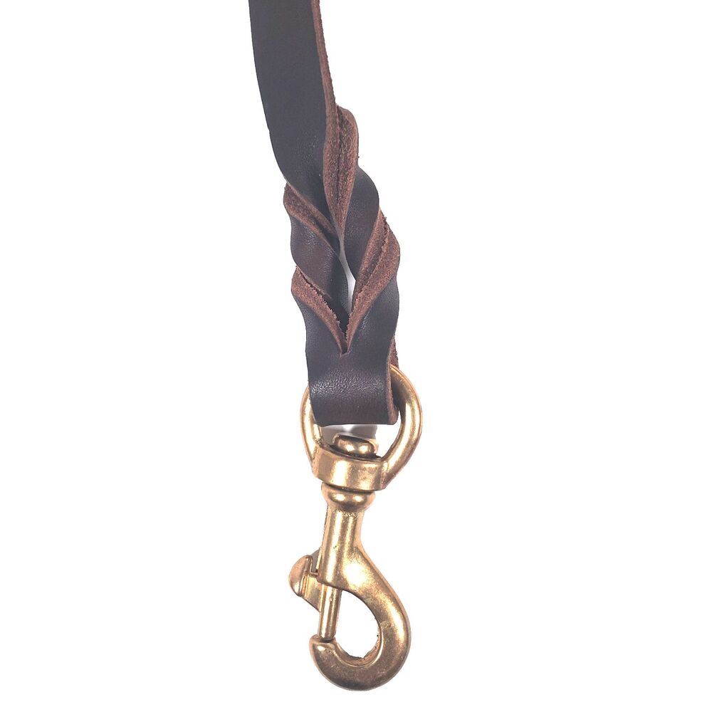 NEW Dog Leash 72-Inch-Long Braided Brown Leather Brass Clasp Heavy Duty - Picture 2 of 5